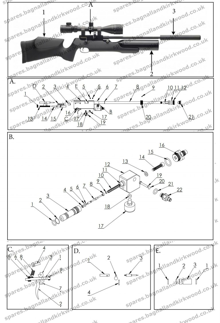 Fx Typhoon T12 400 Air Rifle Exploded Parts Sheet Diagram Bagnall And Kirkwood Airgun Spares 2258