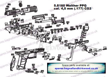 Umarex Walther PPQ Air Pistol Exploded Parts List Diagram